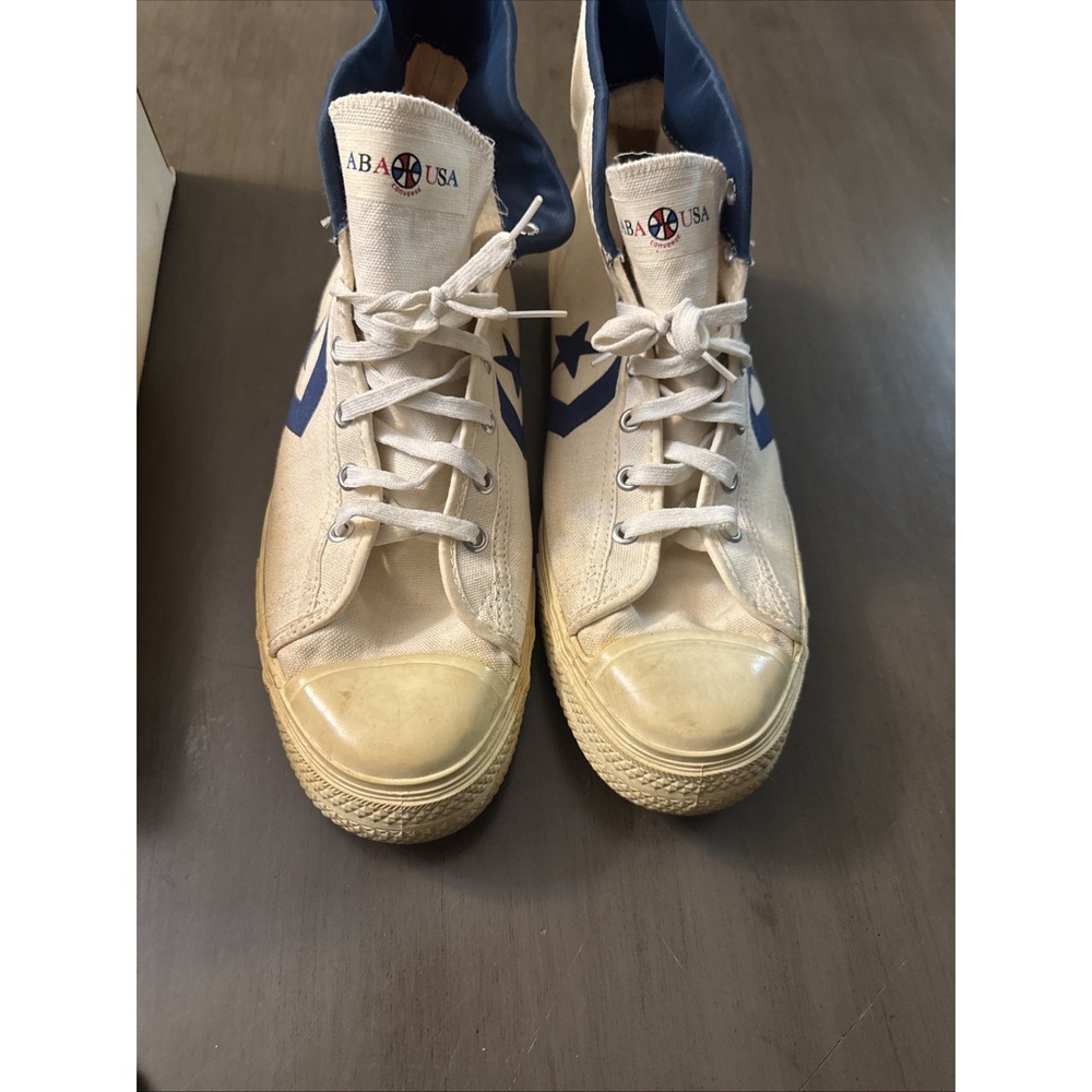 Vintage 70s Converse ABA Made In USA High White Navy Canvas Rare Size 10 - Picture 6 of 11